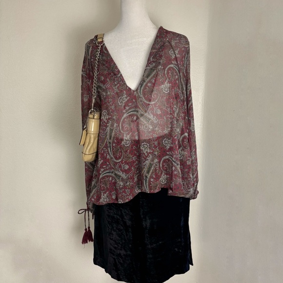 [URBANGIRL] Sheer V-Neck Bohemian Blouse Top M - Picture 1 of 7